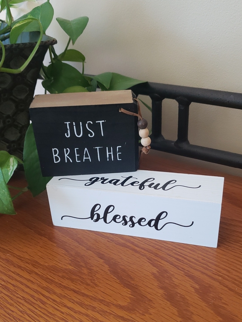 Inspirational Block Accent Decor - White and Black Wooden Set (2)